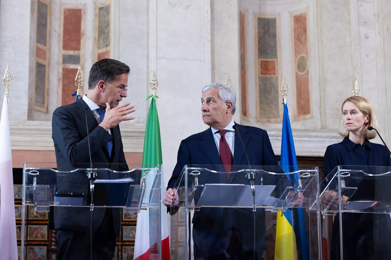 Joint press conference of the Weimar Plus group. 
RNATO Secretary General Mark Rutte; Antonio Tajani (Minister of Foreign Affairs, Italy); Kaja Kallas (EU High Representative)