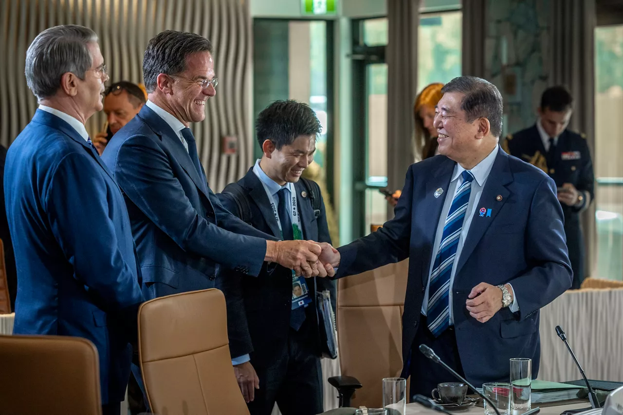 NATO Secretary General Mark Rutte greets Shigeru Ishiba (Prime Minister of Japan) 