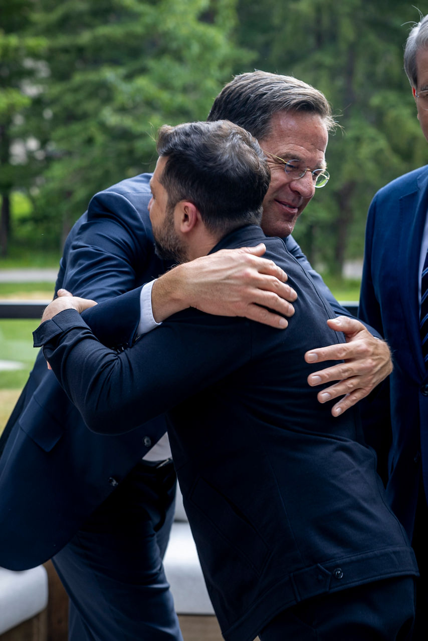 NATO Secretary General Mark Rutte greets Volodymyr Zelenskyy (President of Ukraine)