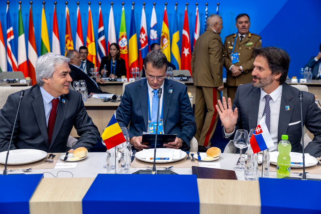 Nuno Melo (Minister of Defence, Portugal), Angel Tîlvăr (Minister of Defence, Romania) and Robert Kaliňák (Minister of Defence, Slovak Republic)