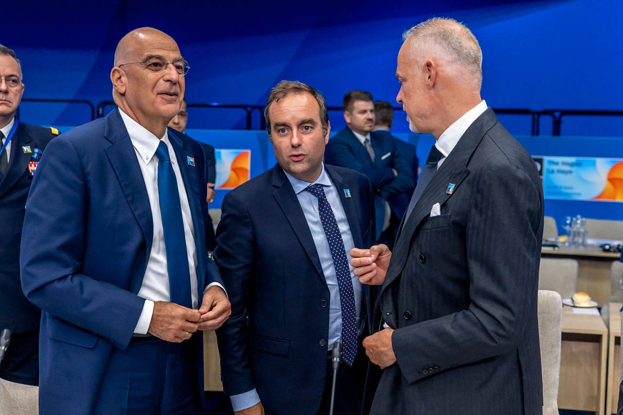 Nikolaos Dendias (Minister of Defence, Greece), Sébastien Lecornu (Minister of the Armed Forces, France) and Kristóf Szalay-Bobrovniczky (Minister of Defence, Hungary)