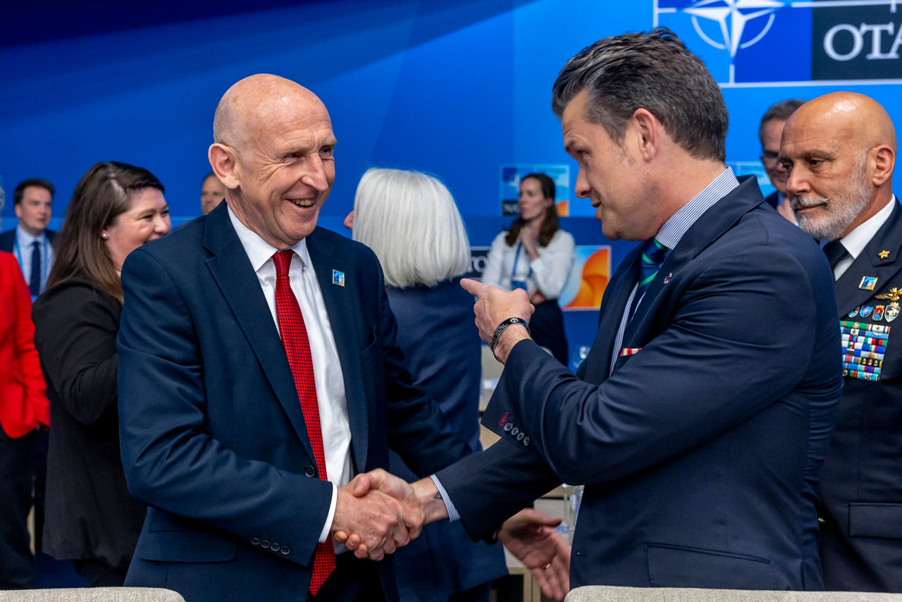 John Healey (Minister of Defence, United Kingdom) and Pete Hegseth (Secretary of Defense, United States)