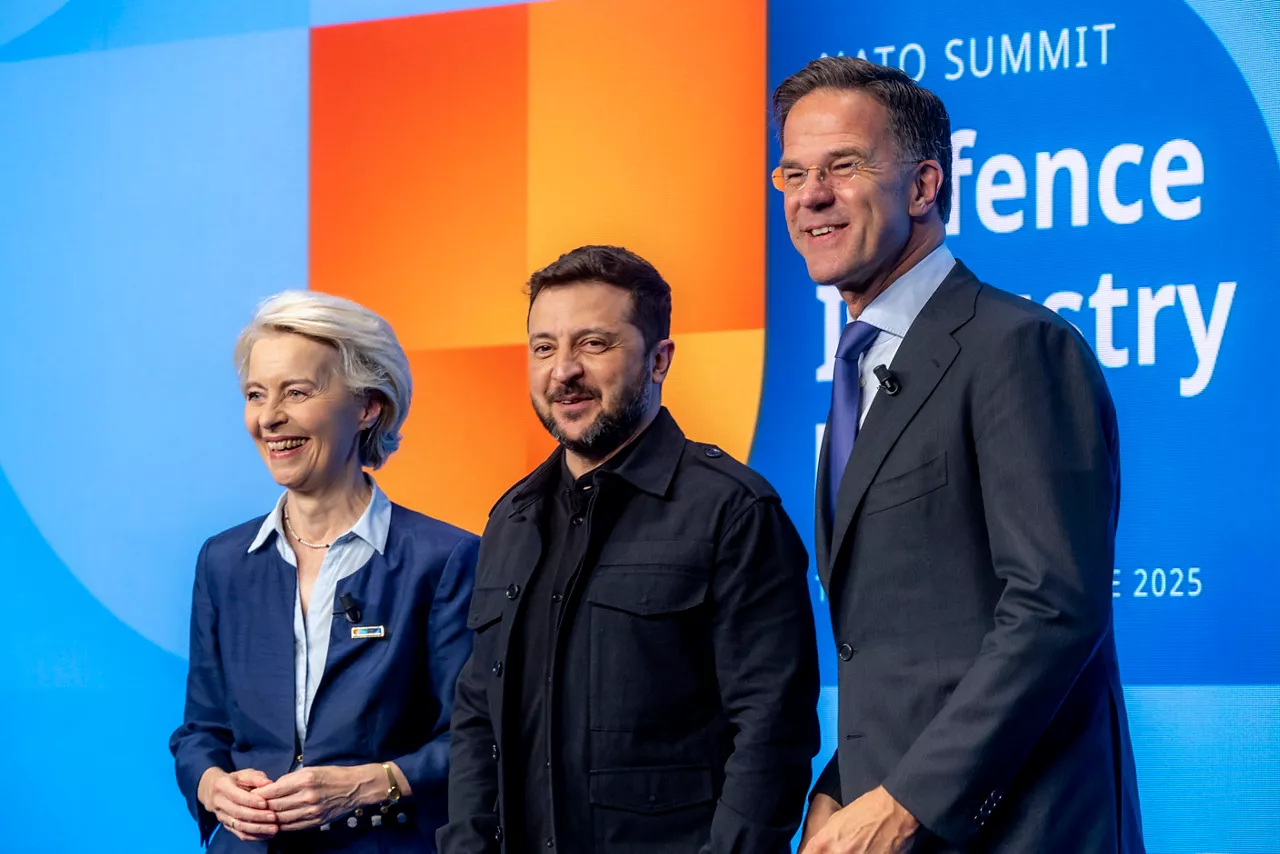NATO Secretary General Mark Rutte with Ursula Von Der Leyen (President of the European Commission) and Volodymyr Zelenskyy (President, Ukraine)