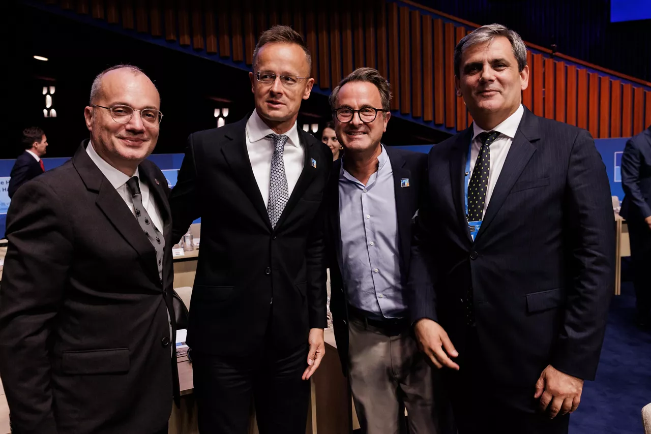 Igli Hasani (Minister of Foreign Affairs, Albania), Péter Szijjártó (Minister of Foreign Affairs, Hungary), Xavier Bettel (Minister of Foreign Affairs, Luxembourg) and Ervin Ibrahimović (Minister of Foreign Affairs, Montenegro)