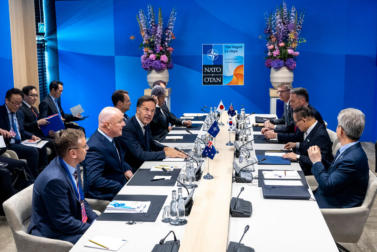 NATO Secretary General Mark Rutte meets with Richard Marles (Deputy Prime Minister, Australia), Takeshi Iwaya (Minister of Foreign Affairs, Japan), Christopher Luxon (Prime Minister, New Zealand), Wi Sung Lac (National Security Advisor, Republic of Korea)