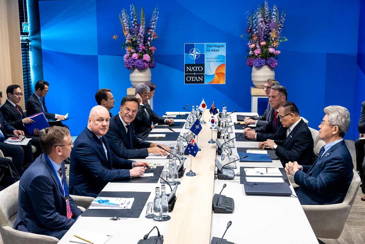 NATO Secretary General Mark Rutte meets with Richard Marles (Deputy Prime Minister, Australia), Takeshi Iwaya (Minister of Foreign Affairs, Japan), Christopher Luxon (Prime Minister, New Zealand), Wi Sung Lac (National Security Advisor, Republic of Korea)