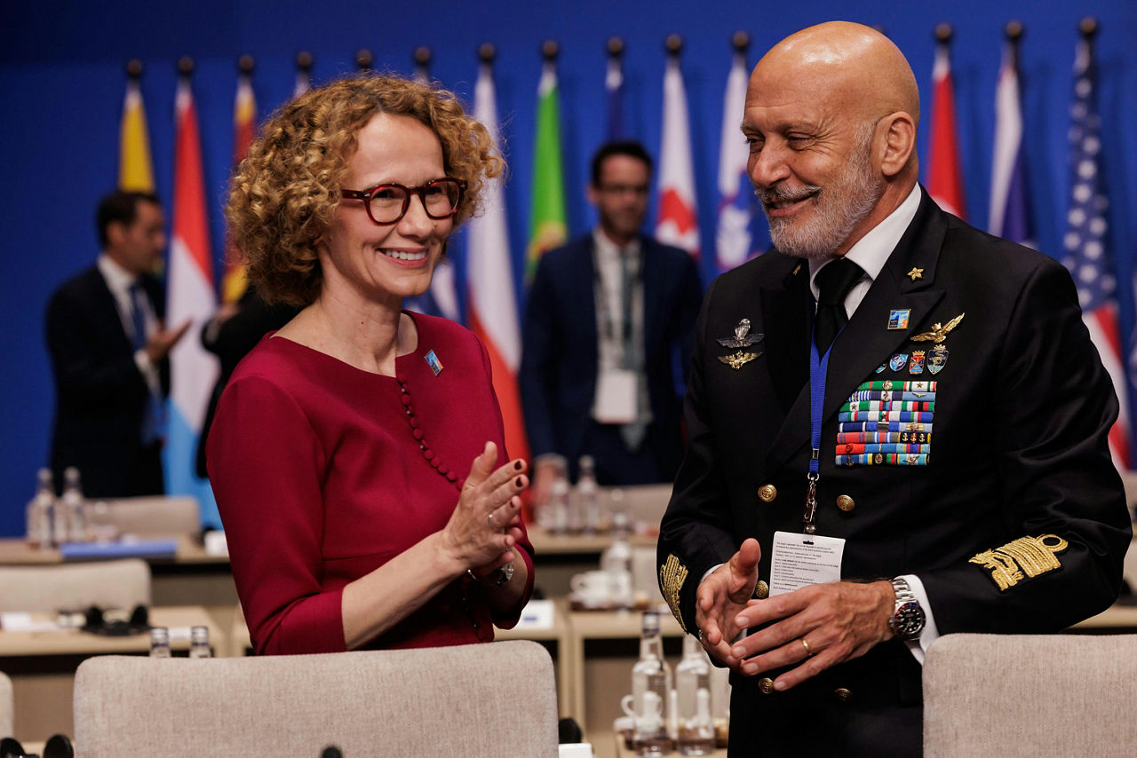 NATO Deputy Secretary General Radmila Shekerinska and Admiral Giuseppe Cavo Dragone (Chair of the NATO Military Committee)