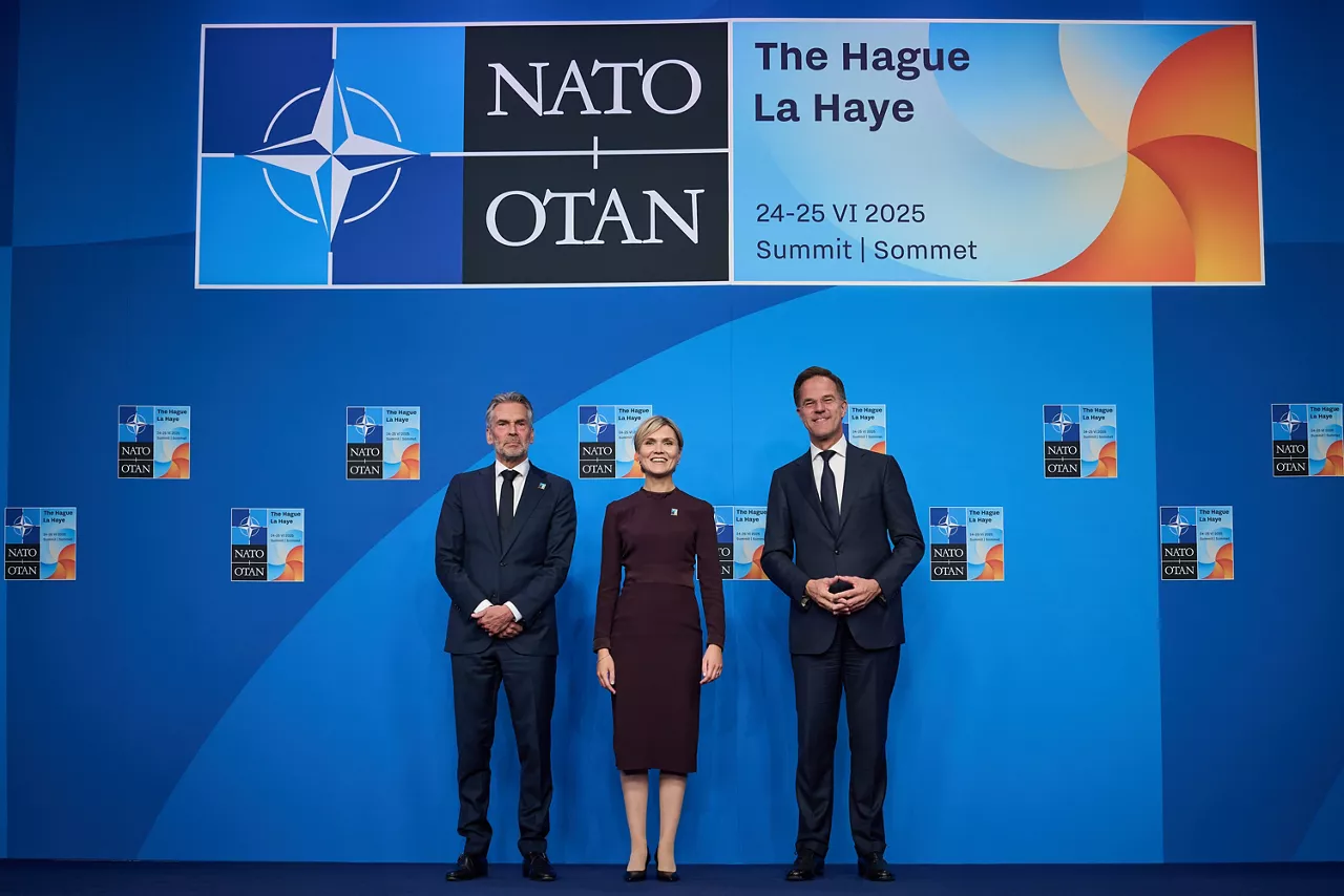 NATO Secretary General Mark Rutte and  Dick Schoof (Prime Minister, the Netherlands) welcome Kristrún Frostadóttir (Prime Minister, Iceland)