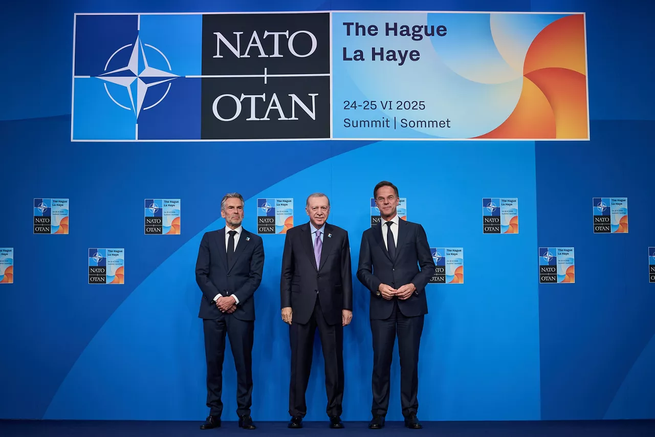 NATO Secretary General Mark Rutte and  Dick Schoof (Prime Minister, the Netherlands) welcome Recep Tayyip Erdoğan (President, Türkiye)