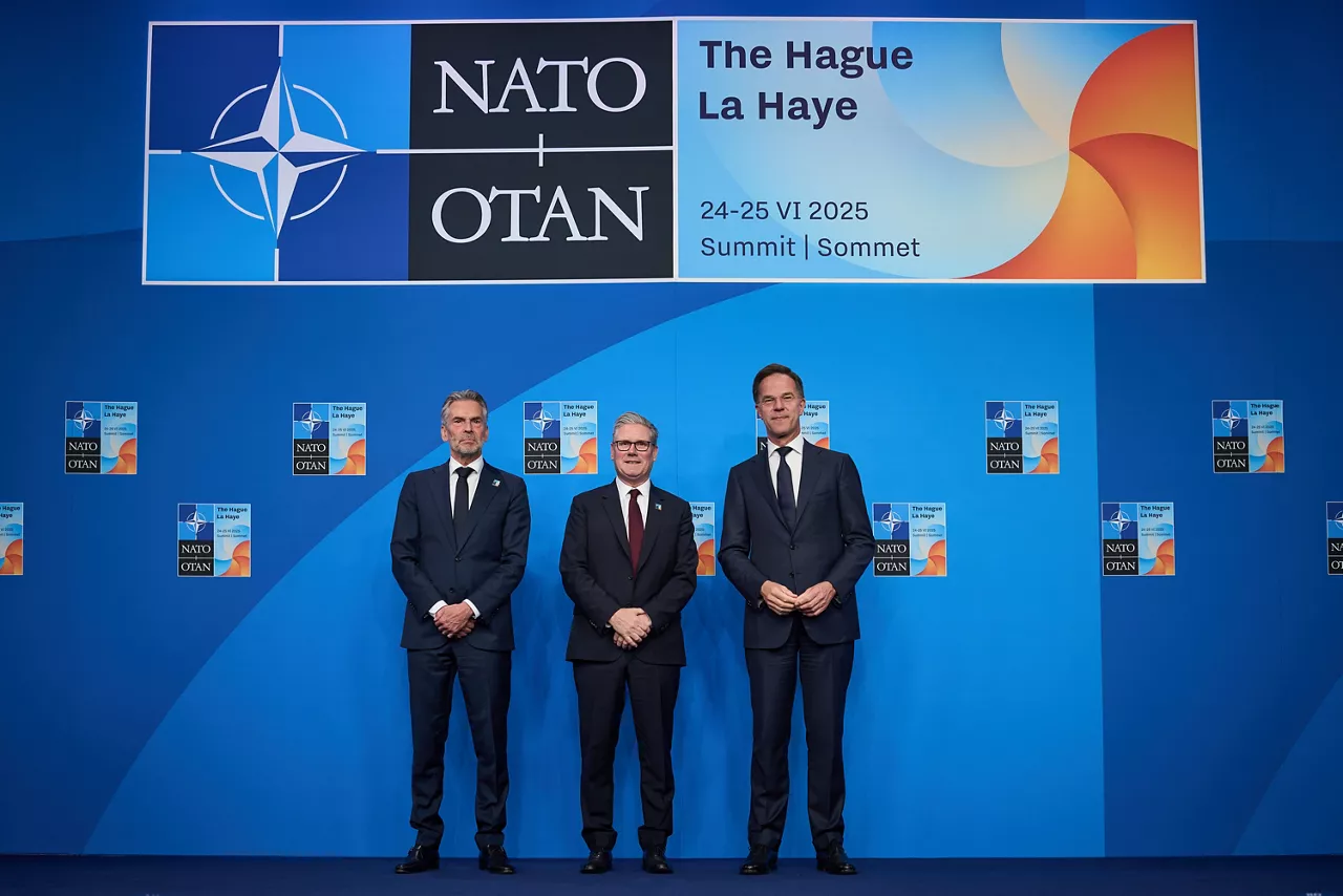 NATO Secretary General Mark Rutte and  Dick Schoof (Prime Minister, the Netherlands) welcome Keir Starmer (Prime Minister, United Kingdom) 