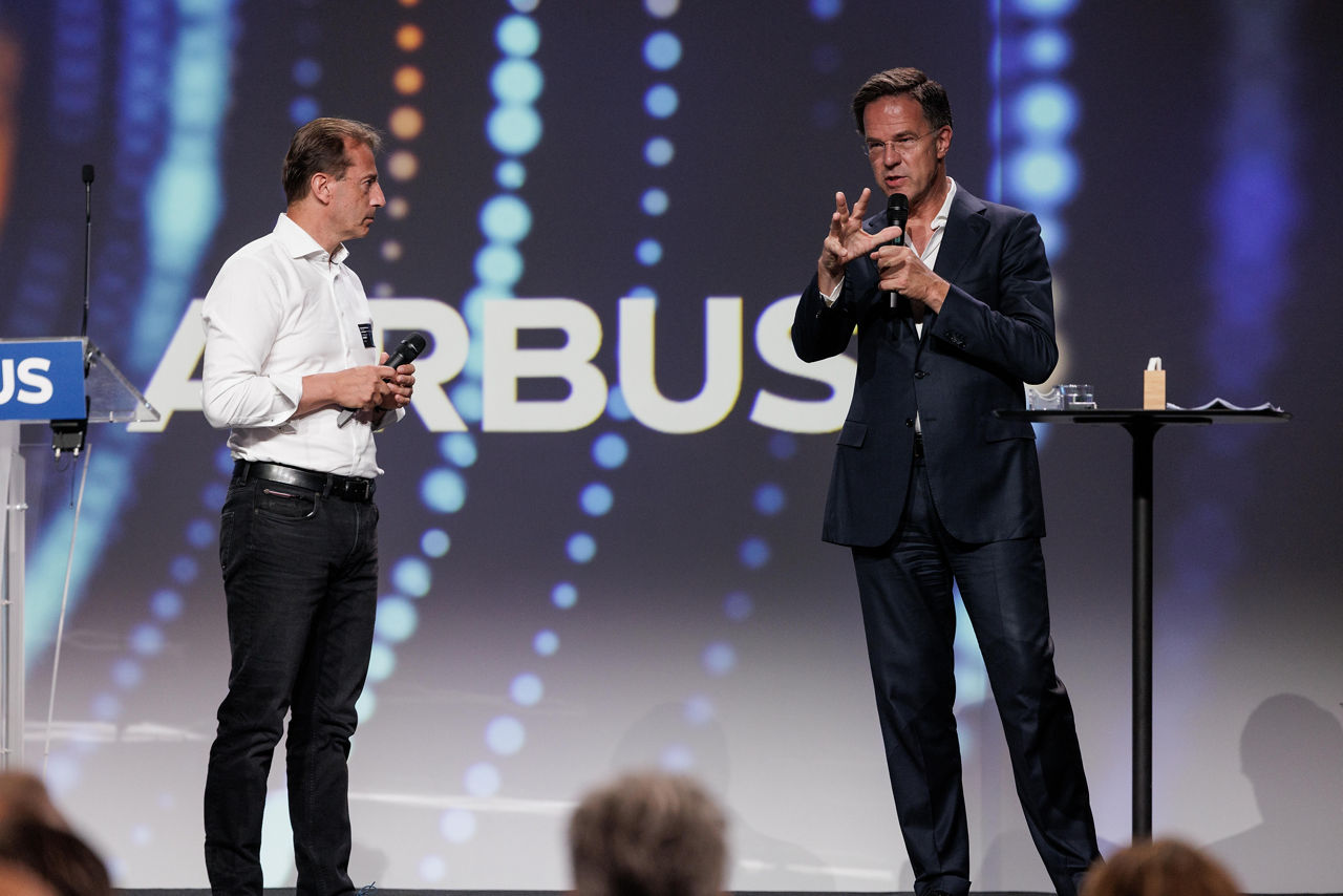 NATO Secretary General Mark Rutte and Airbus CEO Guillaume Faury at the Airbus Top Executive Forum