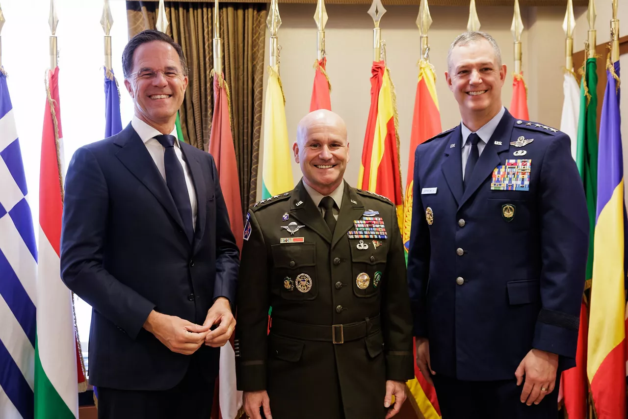 NATO Secretary General Mark Rutte with General Alexus G. Grynkewich and General Christopher G. Cavoli