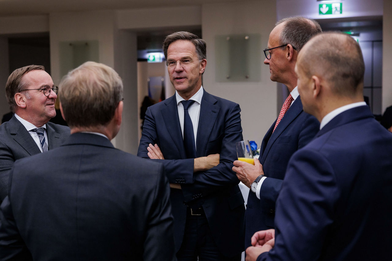 [from left to right] Boris Pistorius, Minister of Defence of Germany, Johann Wadephul, Minister of Foreign Affairs of Germany, NATO Secretary General Mark Rutte, Friedrich Merz, Chancellor of Germany