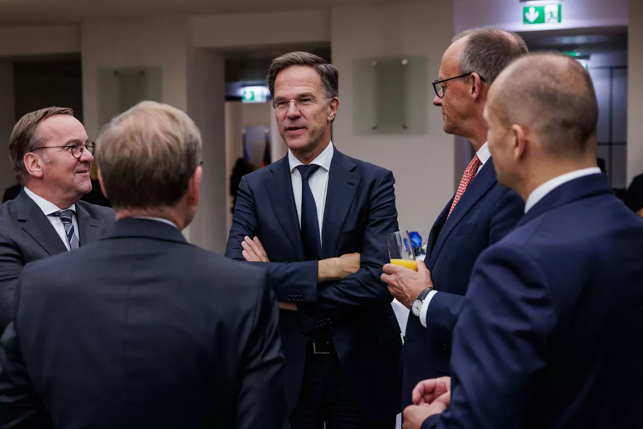 [from left to right] Boris Pistorius, Minister of Defence of Germany, Johann Wadephul, Minister of Foreign Affairs of Germany, NATO Secretary General Mark Rutte, Friedrich Merz, Chancellor of Germany