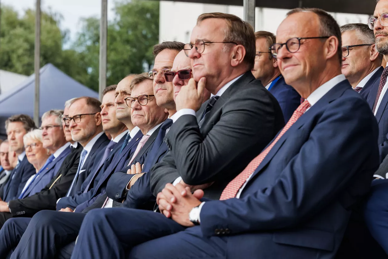Ceremony of the 70th anniversary of the accession of the Federal Republic of Germany to NATO - Johann Wadephul, Minister of Foreign Affairs of Germany, NATO Secretary General Mark Rutte, Boris Pistorius, Minister of Defence of Germany and Friedrich Merz, Chancellor of Germany 