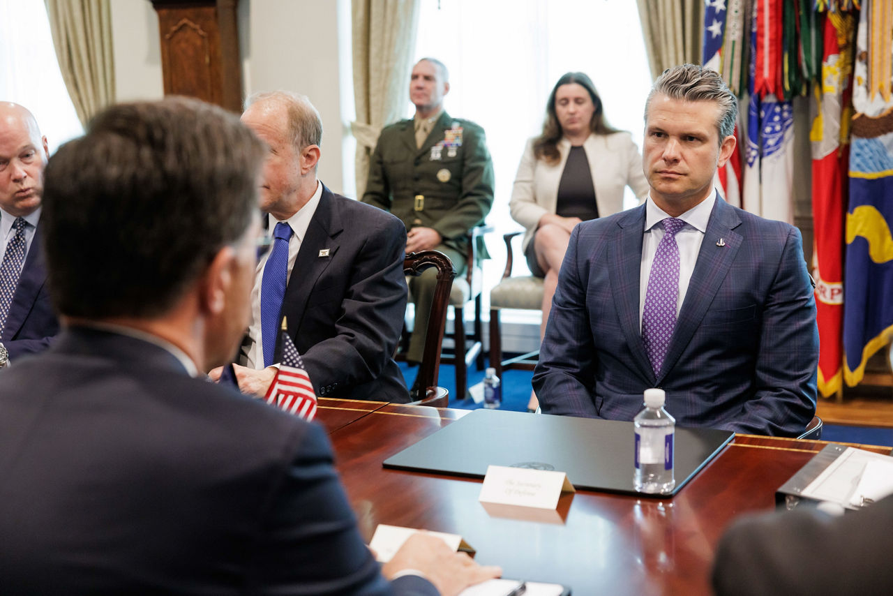 NATO Secretary General Mark Rutte meets with Pete Hegseth, US Secretary of Defense