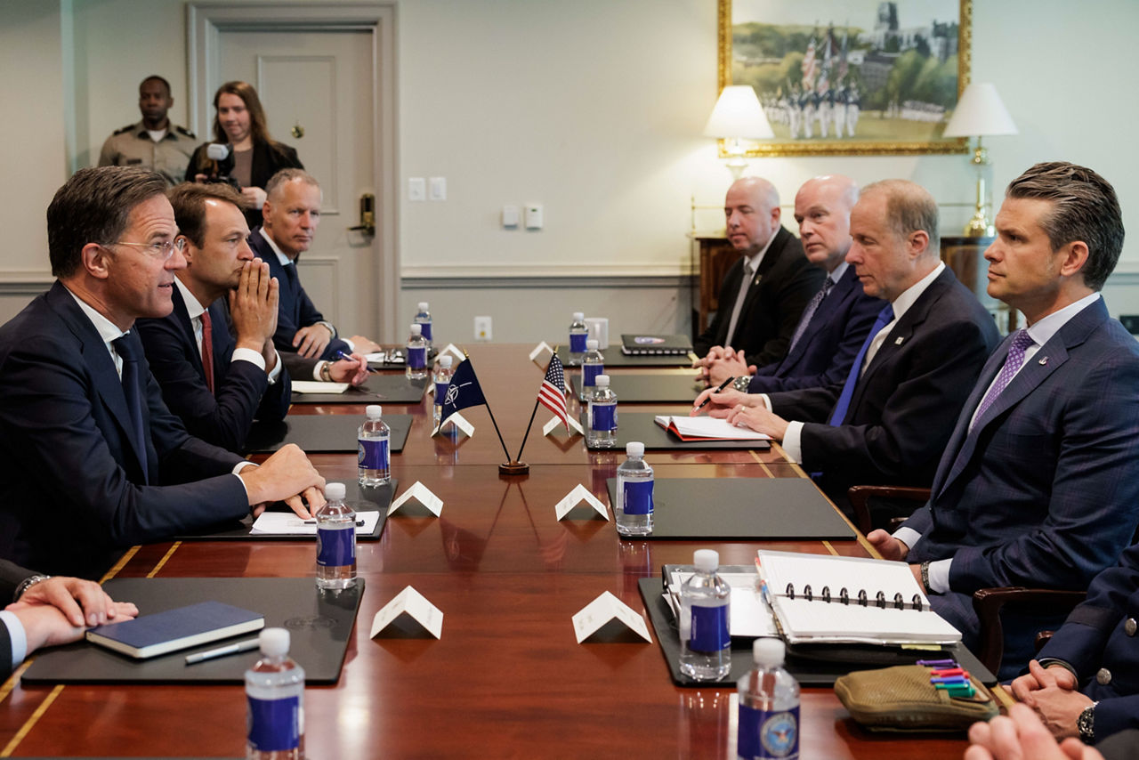 NATO Secretary General Mark Rutte meets with Pete Hegseth, US Secretary of Defense