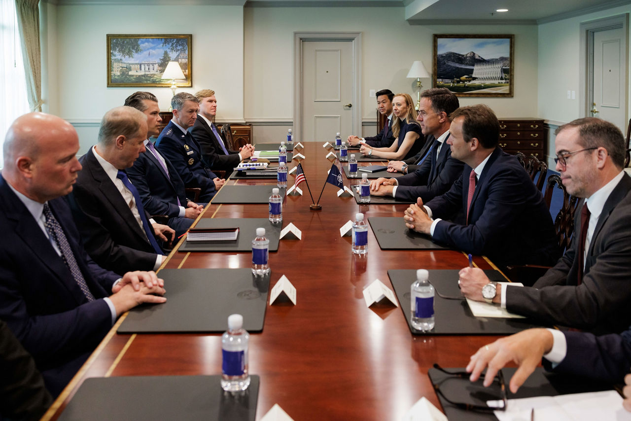NATO Secretary General Mark Rutte meets with Pete Hegseth, US Secretary of Defense
