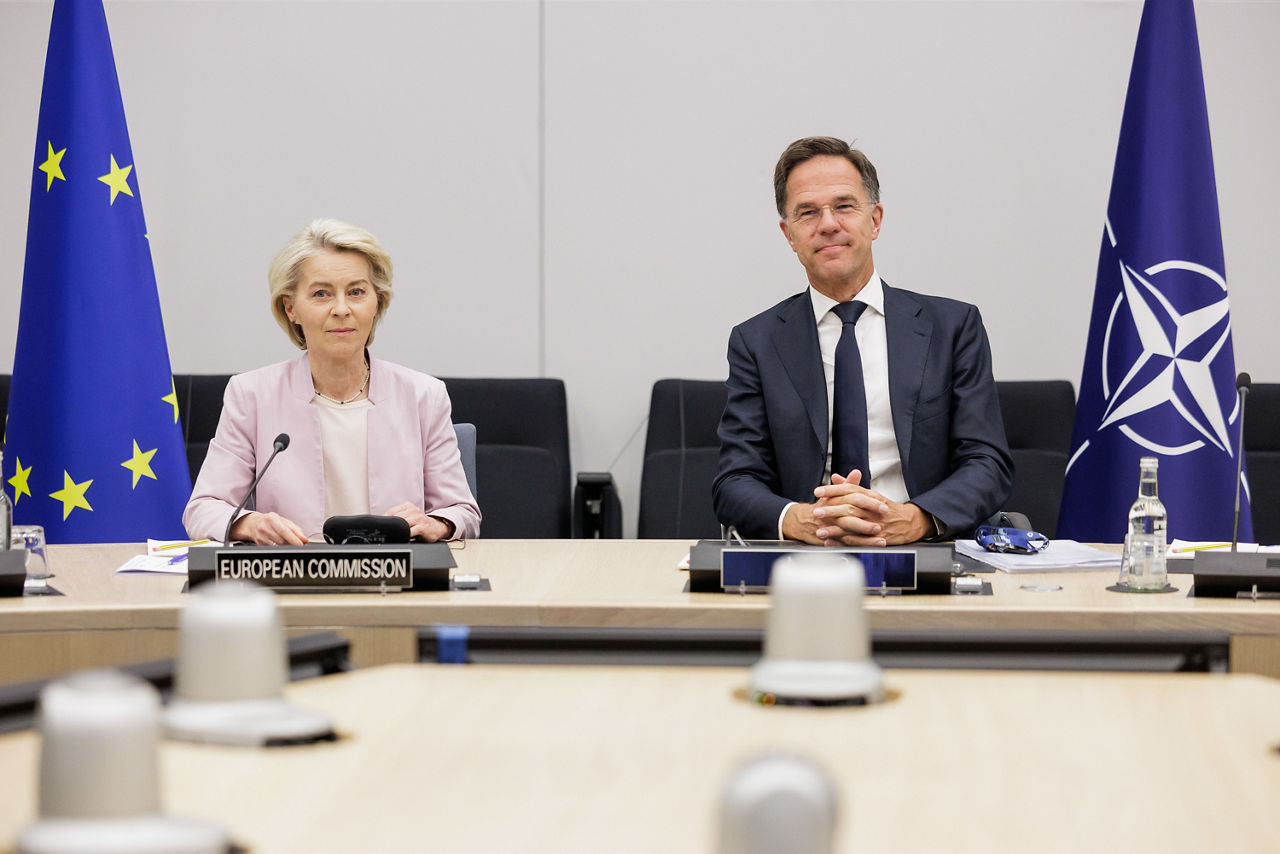 NATO Secretary General Mark Rutte and Ursula von der Leyen, President of the European Commission, participate in the virtual meetings of European leaders, the US and Ukraine, hosted by Friedrich Merz, Federal Chancellor of Germany, to discuss Ukraine