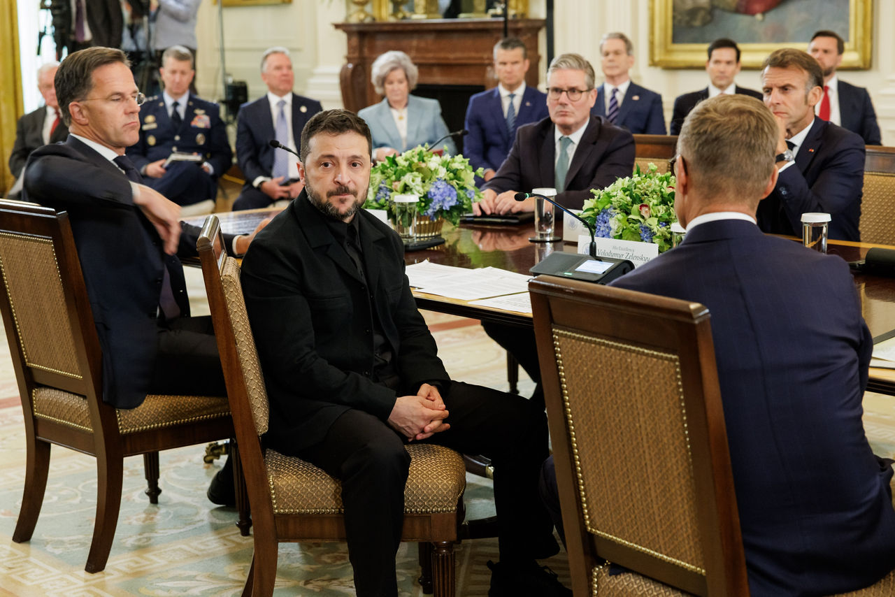 NATO Secretary General Mark Rutte, UK Prime Minister Keir Starmer, President of France Emmanuel Macron, President of Ukraine Volodymyr Zelenskyy, US President Donald J. Trump, Prime Minister of Italy Gioriga Meloni,  President of Finland Alexander Stubb, Chancellor of Germany Friedrich Merz and President of the European Commission Ursula von der Leyen
