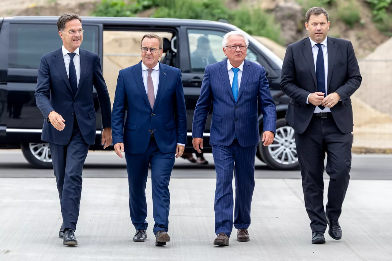 NATO Secretary General Mark Rutte, Minister of Defence of Germany Boris Pistorius,  CEO and President of Rheinmetall Armin Papperger and Vice Chancellor of Germany Lars Klingbeil.