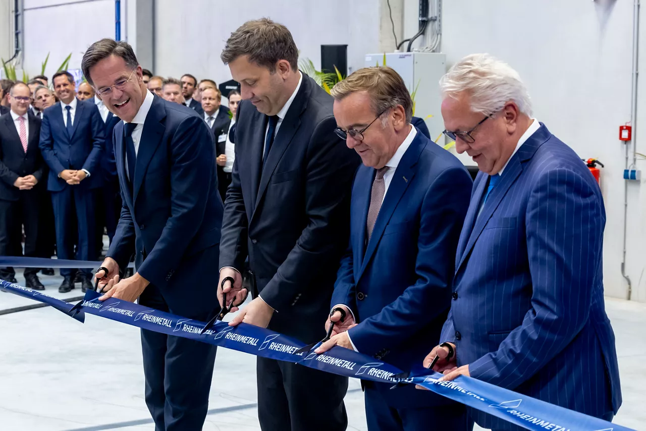 NATO Secretary General Mark Rutte, Minister of Defence of Germany Boris Pistorius,  CEO and President of Rheinmetall Armin Papperger and Vice Chancellor of Germany Lars Klingbeil.