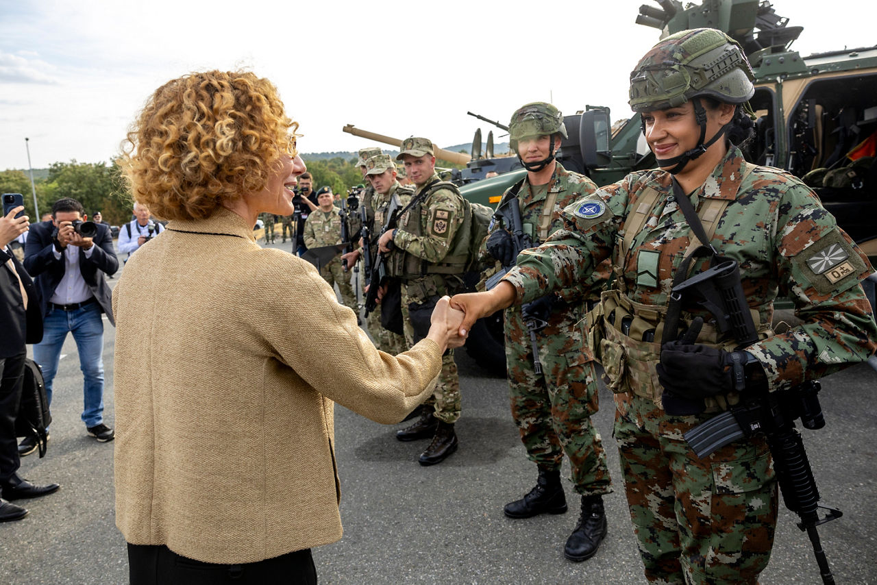 NATO Deputy Secretary General Radmilla Shekerinska visits Novo Selo Training Area Multinational Battle Group and meets with the troops