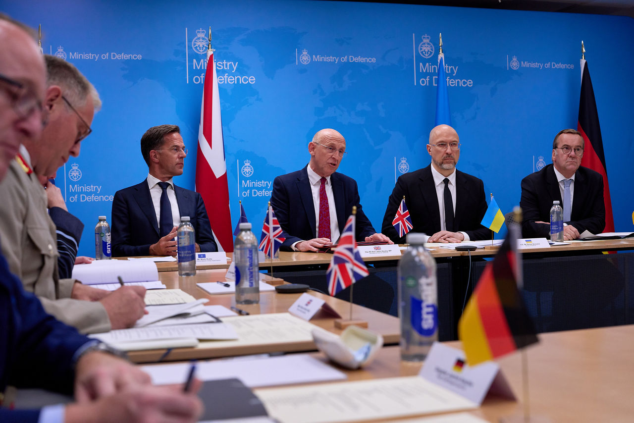 Meeting of the Ukraine Defence Contact Group. NATO Secretary General Mark Rutte with UK Defence Secretary John Healey, the Minister of Defence of Ukraine, Denys Shmyhal and the Minister of Defence of Germany, Boris Pistorius