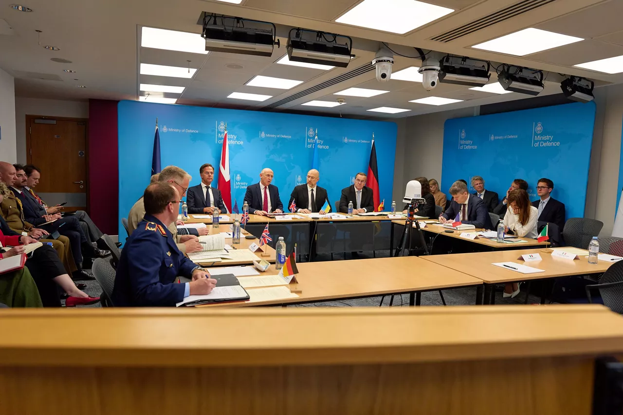 Meeting of the Ukraine Defence Contact Group. NATO Secretary General Mark Rutte with UK Defence Secretary John Healey, the Minister of Defence of Ukraine, Denys Shmyhal and the Minister of Defence of Germany, Boris Pistorius