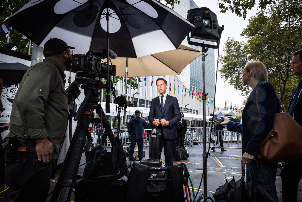 NATO Secretary General Mark Rutte talking to the media in New York