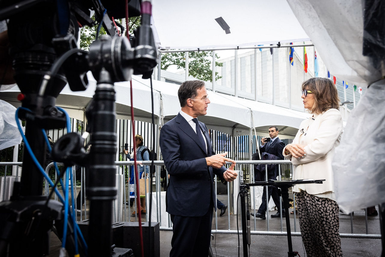 NATO Secretary General Mark Rutte talking to the media in New York