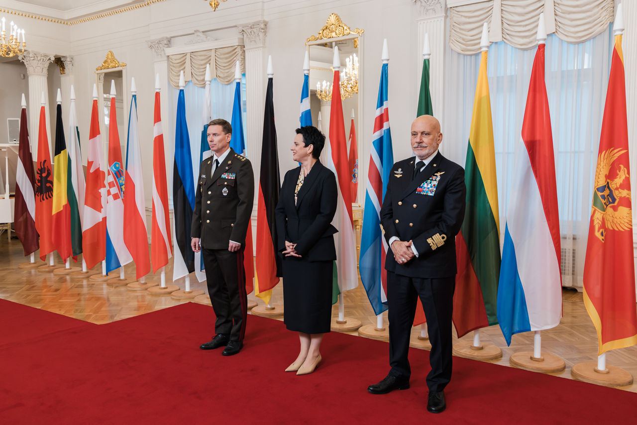 President of Latvia Edgars Rinkēvičs meets with the Chair of the NATO Military Committee (CMC) Admiral Giuseppe Cavo Dragone and the Chief of Defence of Latvia Kaspars Pudāns (LV CHOD) at Riga Castle