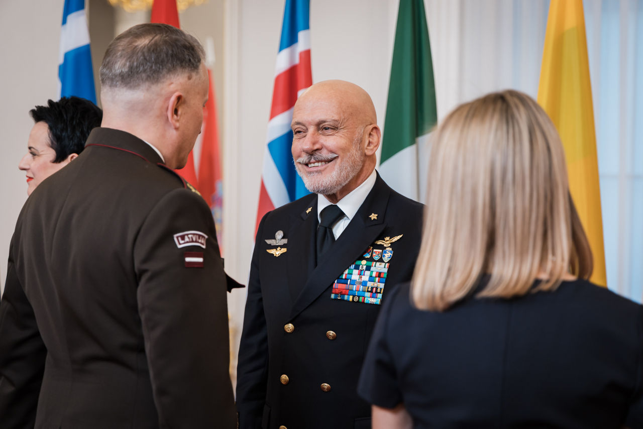 President of Latvia Edgars Rinkēvičs meets with the Chair of the NATO Military Committee (CMC) Admiral Giuseppe Cavo Dragone and the Chief of Defence of Latvia Kaspars Pudāns (LV CHOD) at Riga Castle