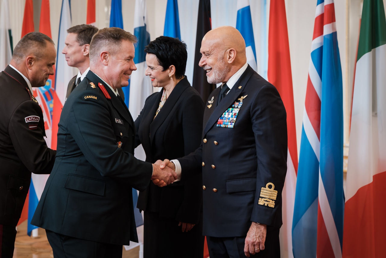 President of Latvia Edgars Rinkēvičs meets with the Chair of the NATO Military Committee (CMC) Admiral Giuseppe Cavo Dragone and the Chief of Defence of Latvia Kaspars Pudāns (LV CHOD) at Riga Castle