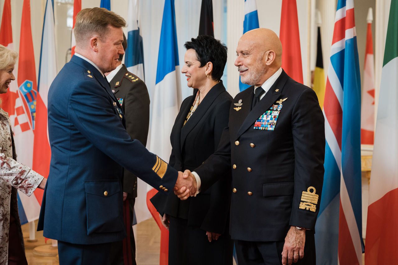 President of Latvia Edgars Rinkēvičs meets with the Chair of the NATO Military Committee (CMC) Admiral Giuseppe Cavo Dragone and the Chief of Defence of Latvia Kaspars Pudāns (LV CHOD) at Riga Castle
