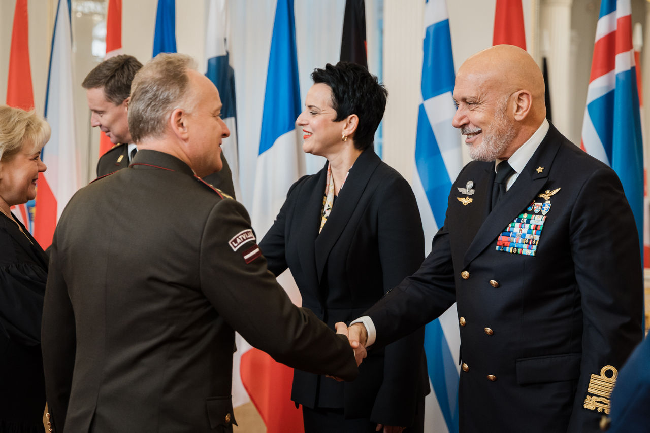 President of Latvia Edgars Rinkēvičs meets with the Chair of the NATO Military Committee (CMC) Admiral Giuseppe Cavo Dragone and the Chief of Defence of Latvia Kaspars Pudāns (LV CHOD) at Riga Castle