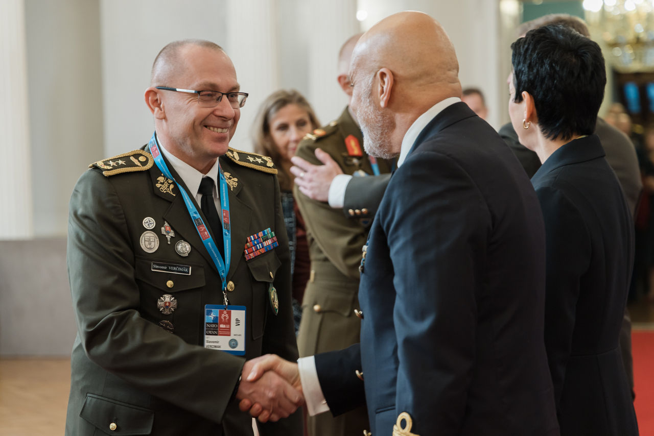 President of Latvia Edgars Rinkēvičs meets with the Chair of the NATO Military Committee (CMC) Admiral Giuseppe Cavo Dragone and the Chief of Defence of Latvia Kaspars Pudāns (LV CHOD) at Riga Castle