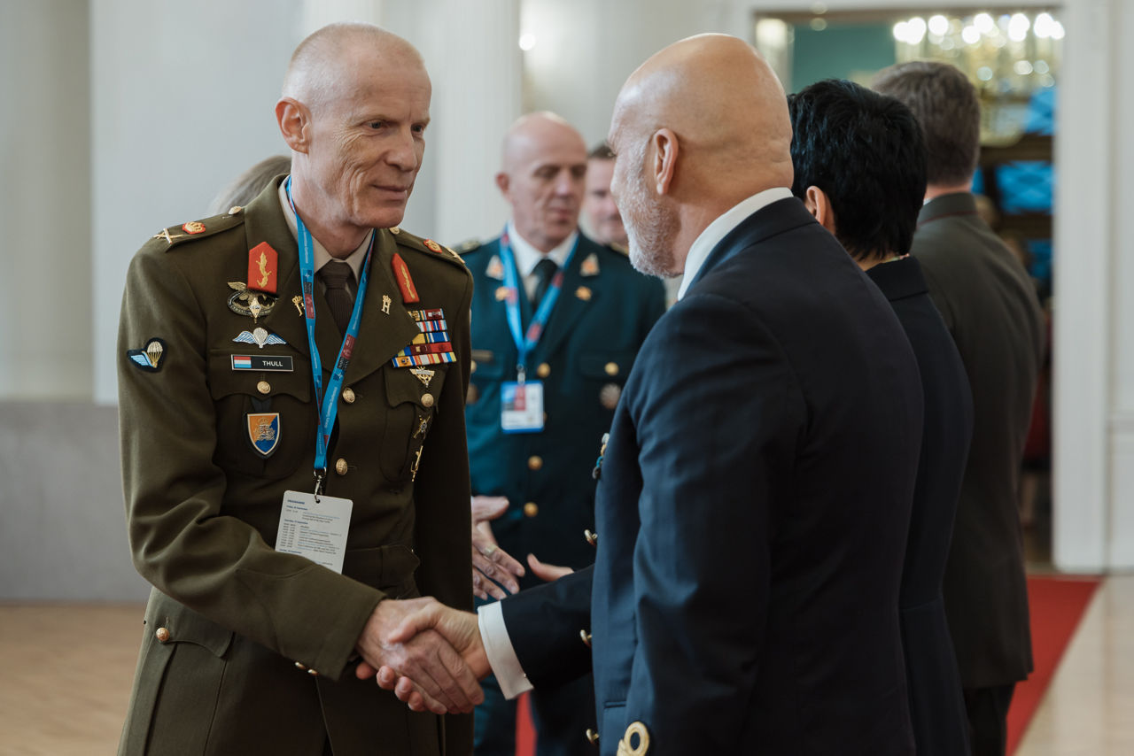 President of Latvia Edgars Rinkēvičs meets with the Chair of the NATO Military Committee (CMC) Admiral Giuseppe Cavo Dragone and the Chief of Defence of Latvia Kaspars Pudāns (LV CHOD) at Riga Castle