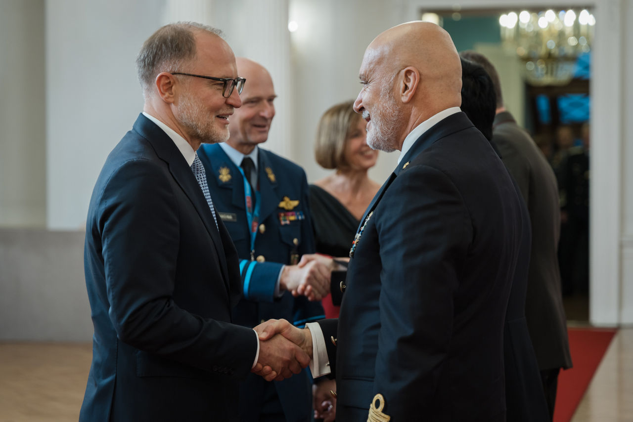 President of Latvia Edgars Rinkēvičs meets with the Chair of the NATO Military Committee (CMC) Admiral Giuseppe Cavo Dragone and the Chief of Defence of Latvia Kaspars Pudāns (LV CHOD) at Riga Castle