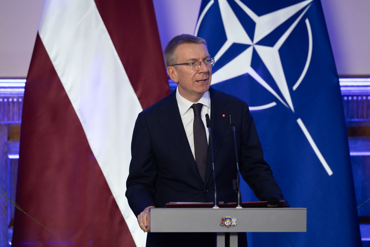 President of Latvia Edgars Rinkēvičs meets with the Chair of the NATO Military Committee (CMC) Admiral Giuseppe Cavo Dragone and the Chief of Defence of Latvia Kaspars Pudāns (LV CHOD) at Riga Castle