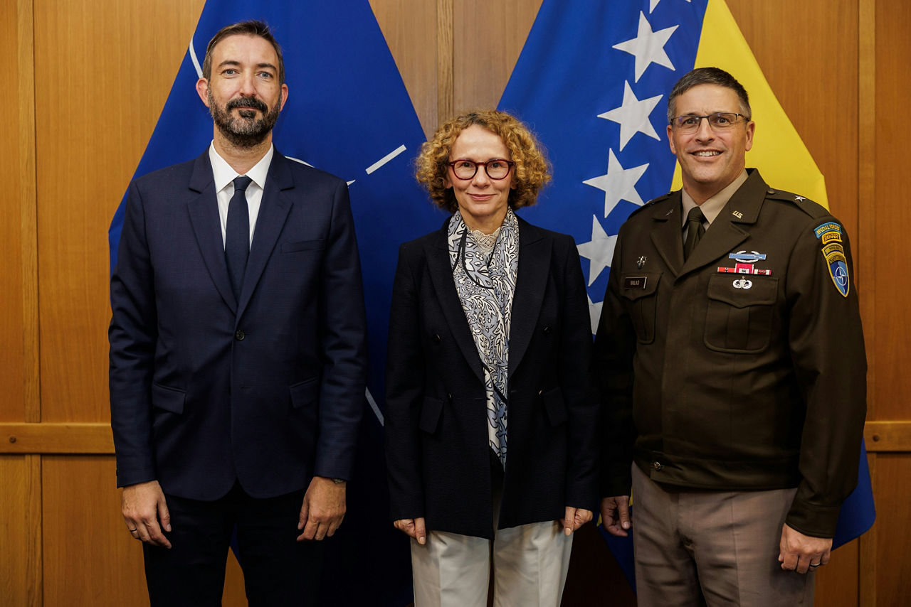NATO Deputy Secretary General Radmila Shekerinska with Vladimir Vucinic, Head of NATO Political Engagement Support Cell in BiH and Brigadier General Matthew Valas,  Commander, NATO Headquarters Sarajevo