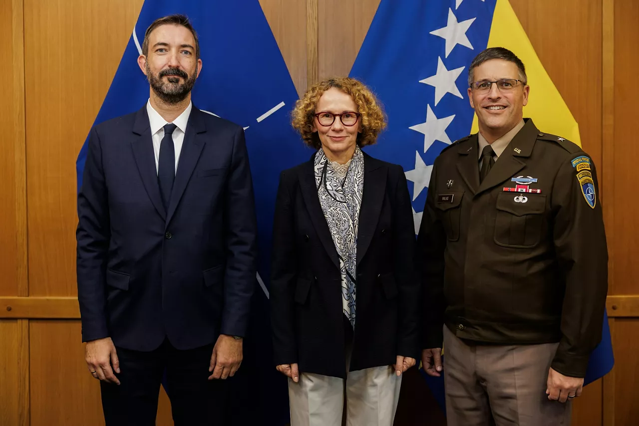 NATO Deputy Secretary General Radmila Shekerinska with Vladimir Vucinic, Head of NATO Political Engagement Support Cell in BiH and Brigadier General Matthew Valas,  Commander, NATO Headquarters Sarajevo