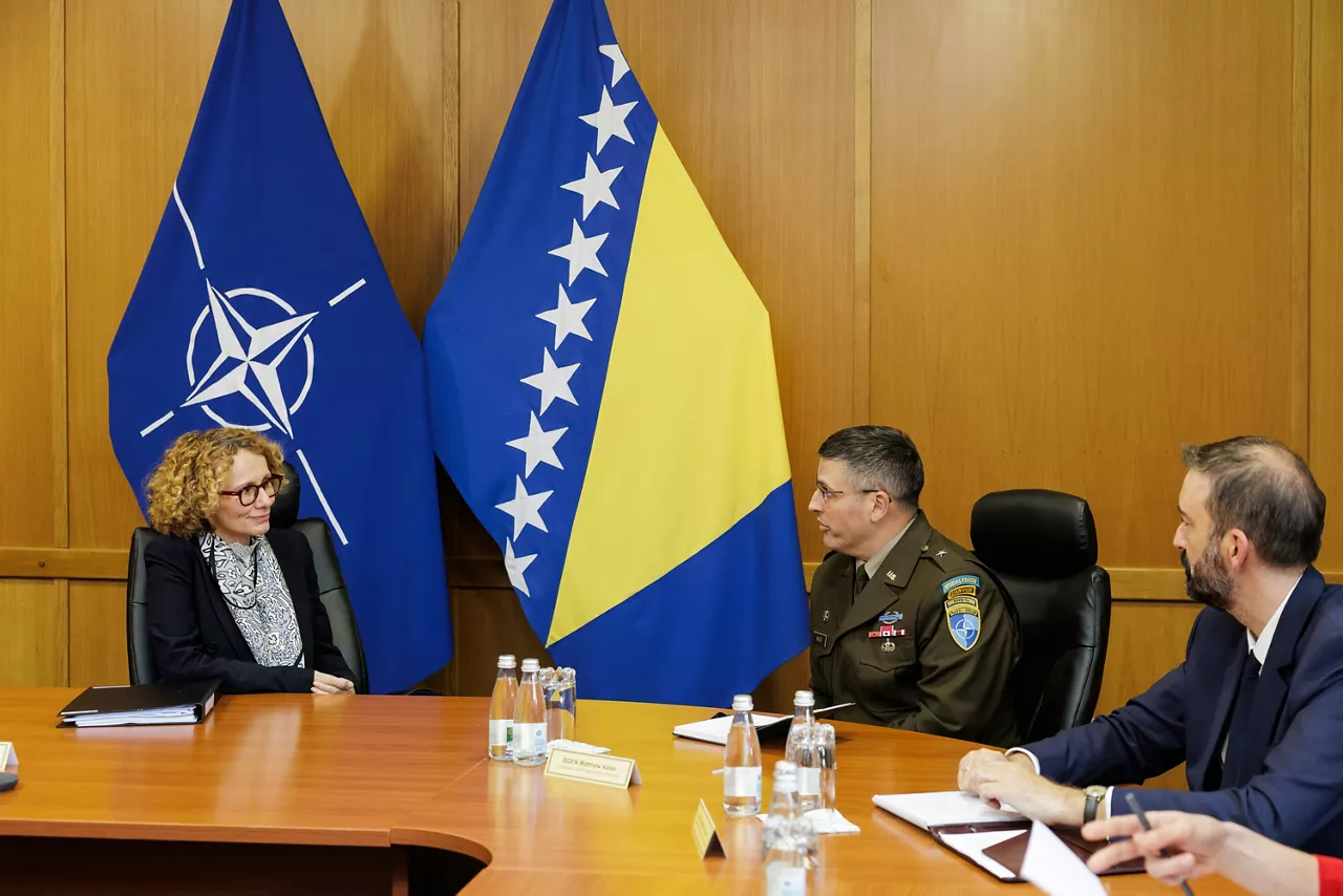 NATO Deputy Secretary General Radmila Shekerinska with Vladimir Vucinic, Head of NATO Political Engagement Support Cell in BiH and Brigadier General Matthew Valas,  Commander, NATO Headquarters Sarajevo