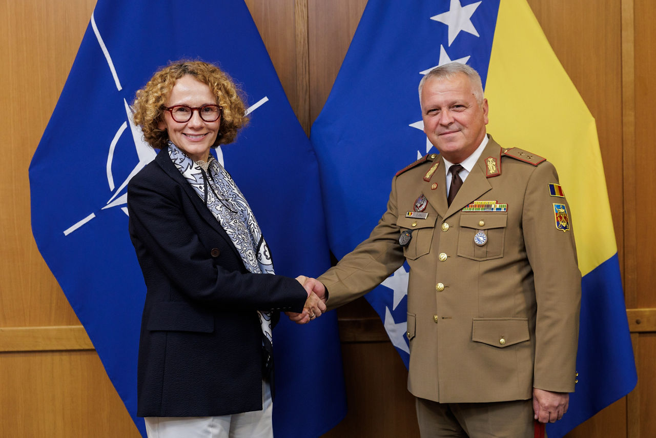 NATO Deputy Secretary General Radmila Shekerinska meets with Major General Florin-Marian Barbu, Commander of the European Union Force in BiH
