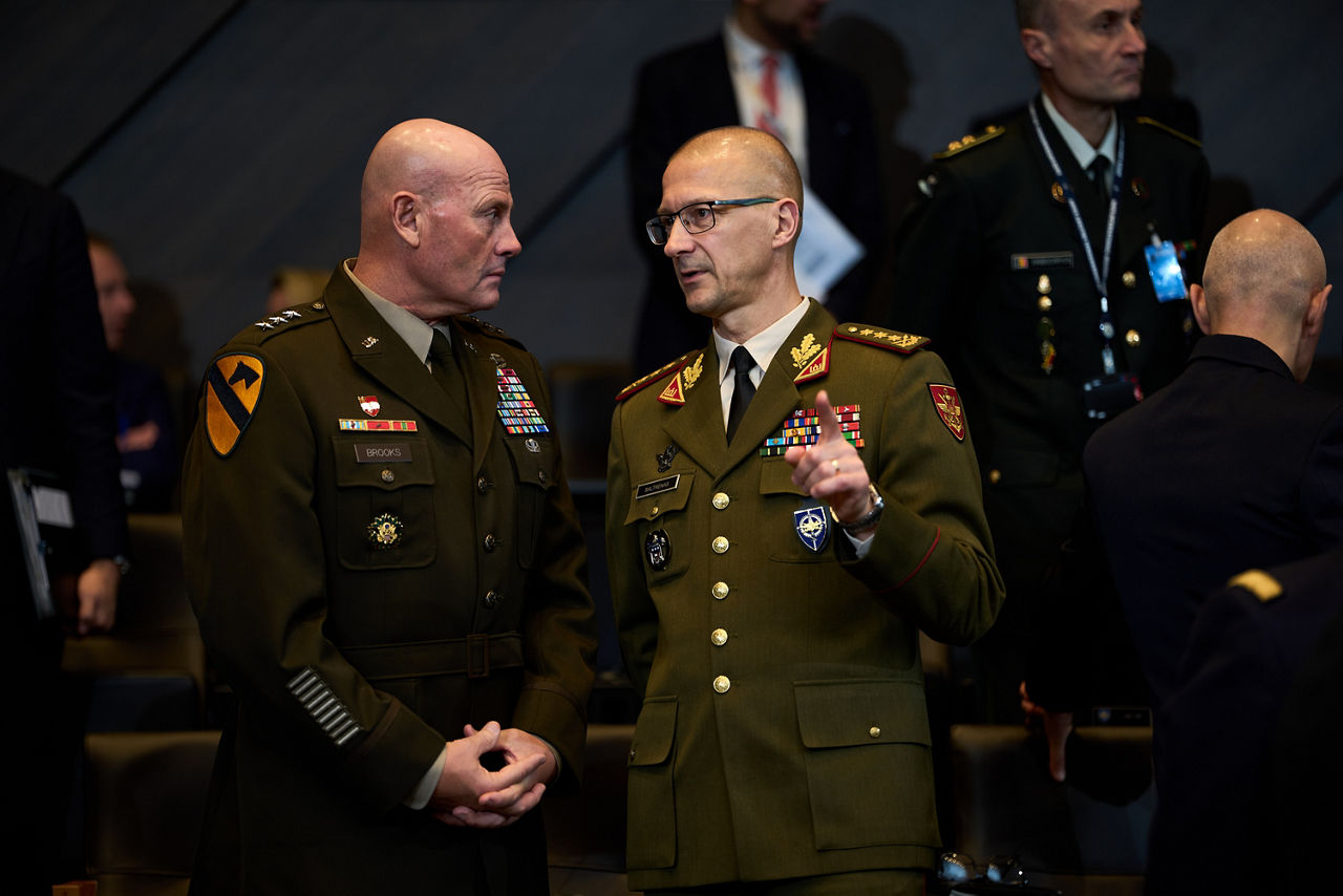 Deputy Chair of the Military Committee Lieutenant General Winston P. Brooks and  Director General of the International Military Staff Lieutenant General Remigijus Baltrėnas
