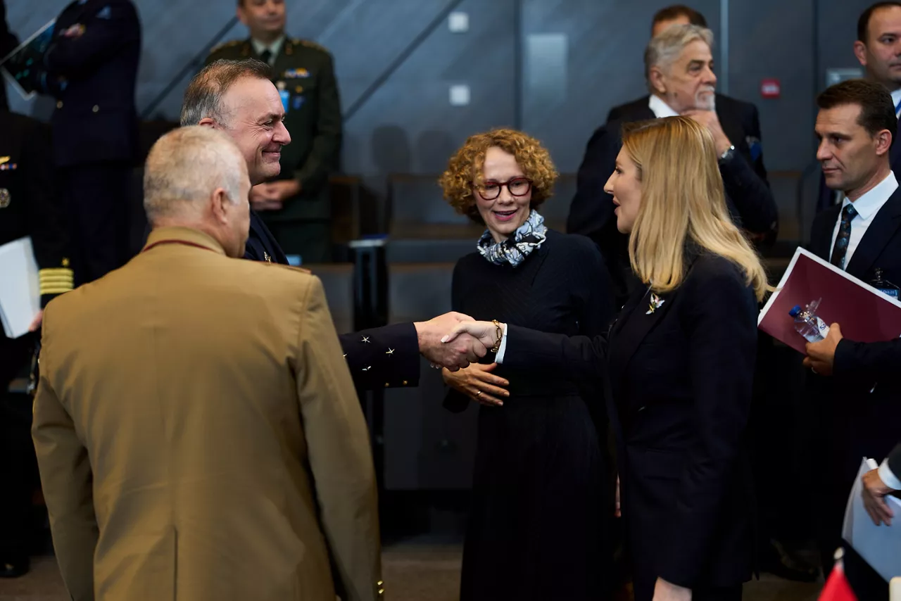 Supreme Allied Commander Transformation, Admiral Pierre Vandier with NATO Deputy Secretary General Radmila Shekerinska and Blerina Abrazhda (Deputy Minister of Defence, Albania)