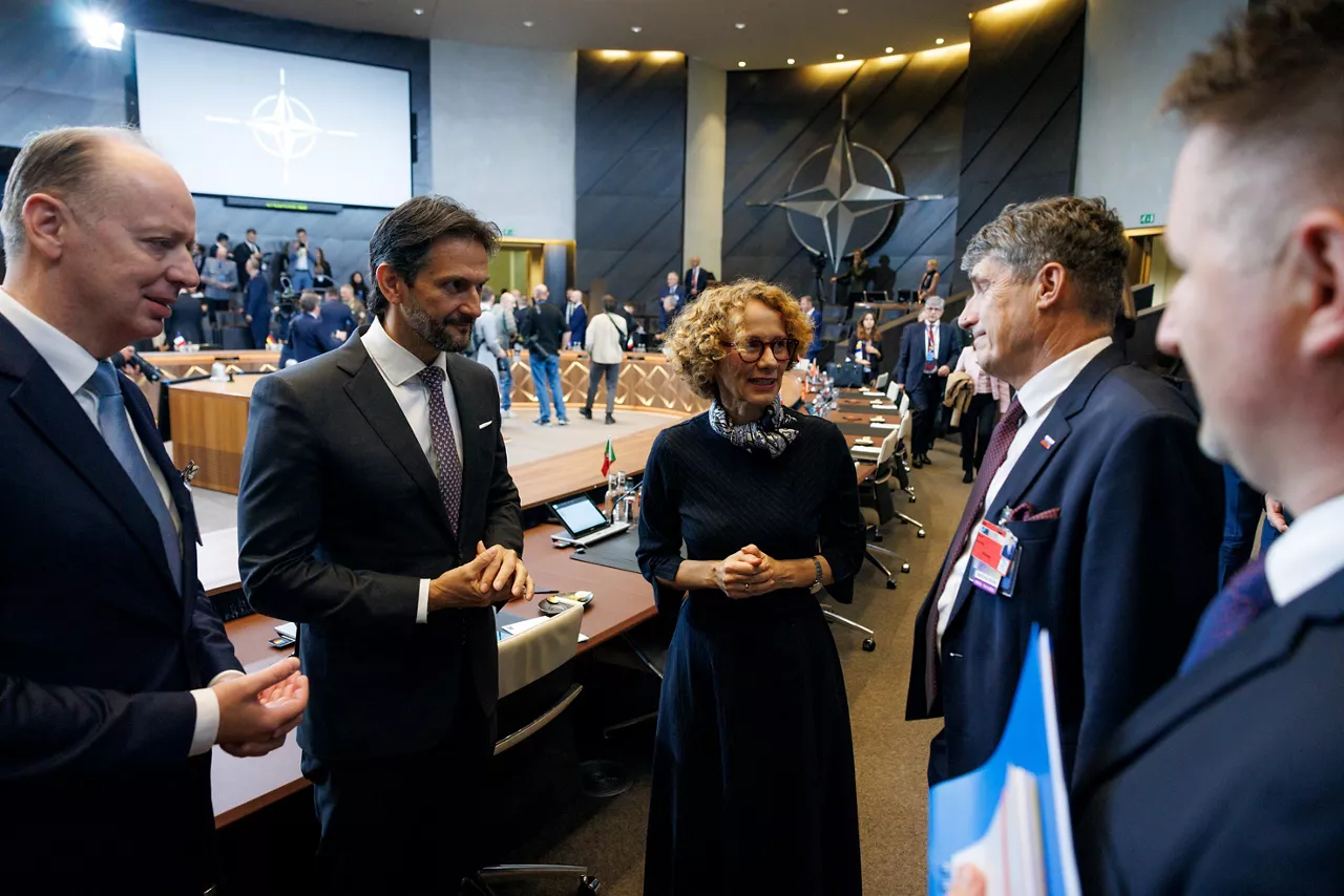 Andrej Benedejčič (Representative of the Republic of Slovenia to NATO), Robert Kaliňák (Minister of Defence, Slovak Republic), NATO Deputy Secretary General Radmila Shekerinska and Borut Sajovic (Minister of Defence, Slovenia)