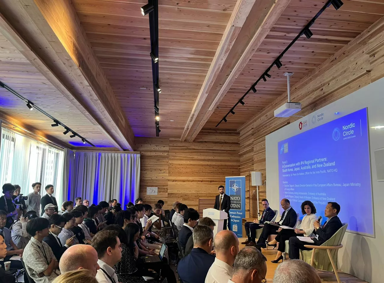 At the Nordic Pavilion, NATO hosted the conference “NATO’s Contribution to Preserving Peace & Stability”. The event gathered representatives from the diplomatic community, academia, think-tanks, international organisations and youth from Allies, the European Union, NATO’s Indo-Pacific partners and Ukraine.