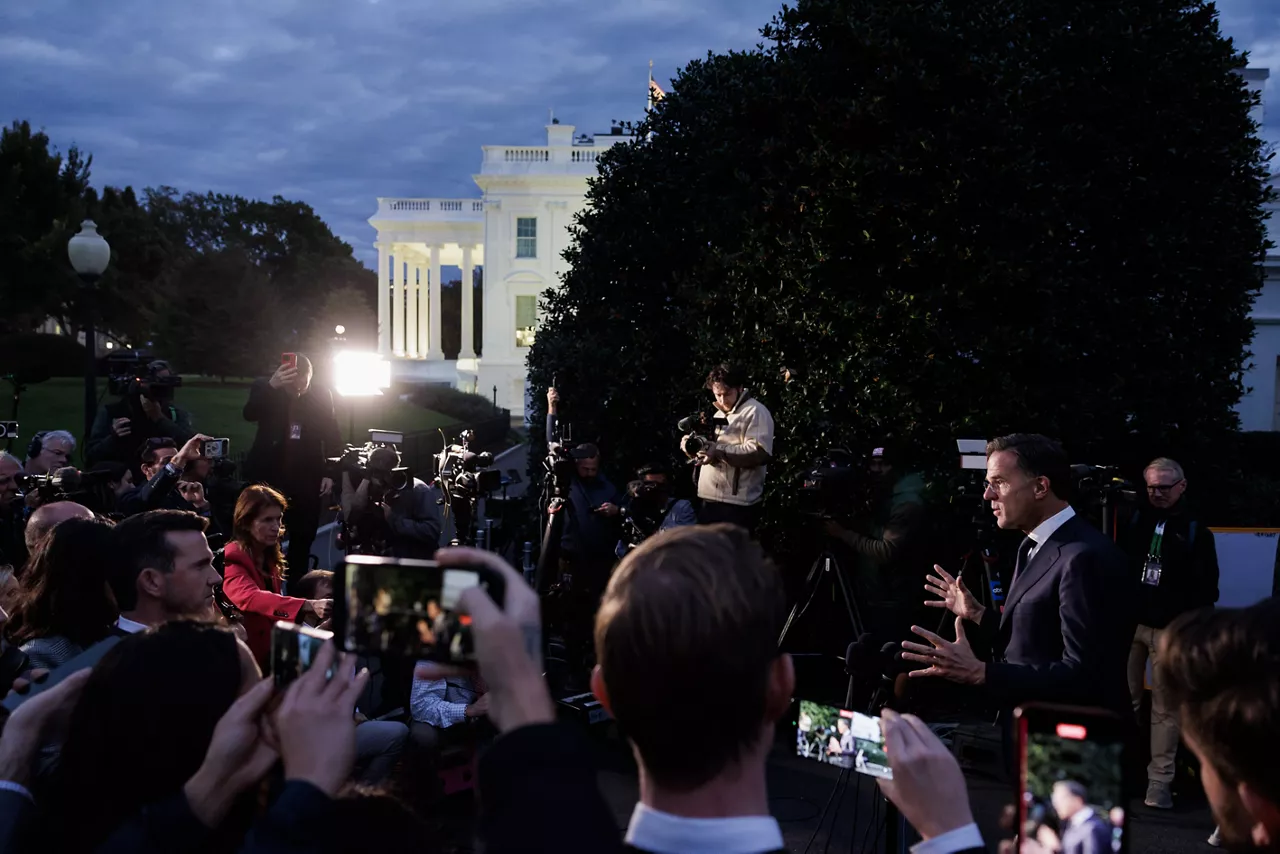 Media huddle with NATO Secretary General Mark Rutte outside the Whitehouse in Washington