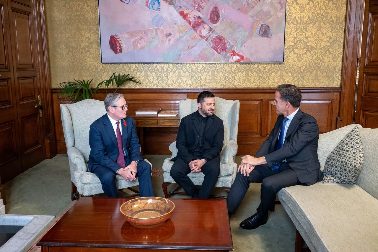 [from left to right] Keir Starmer, Prime Minister of the United Kingdom, Volodymyr Zelenskyy, President of Ukraine and NATO Secretary General Mark Rutte 